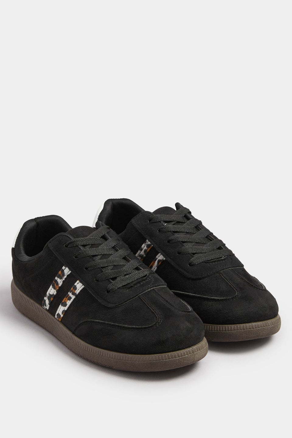 Yours Black Retro Leopard Stripe Trainers In Extra Wide EEE Fit