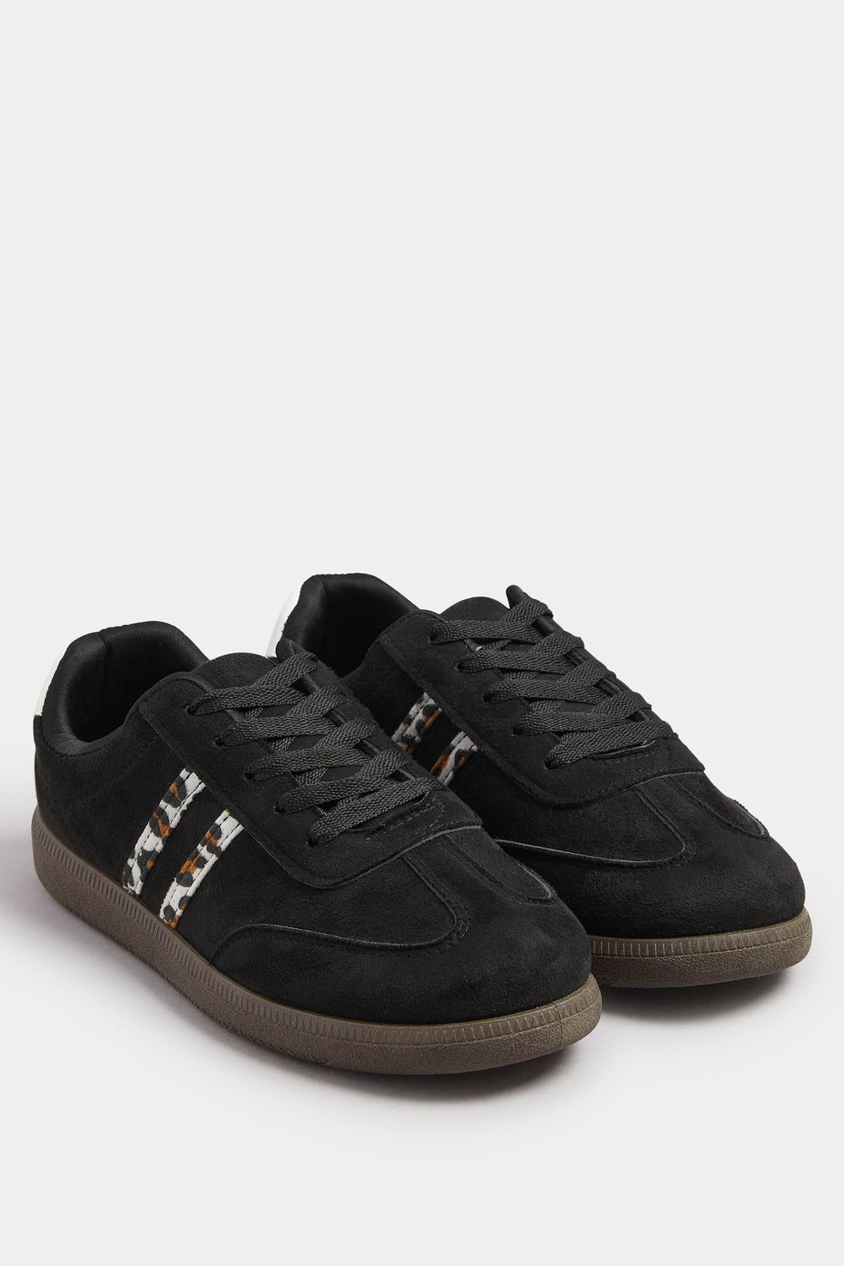 Yours Black Retro Leopard Stripe Trainers In Extra Wide EEE Fit