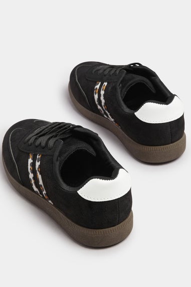 Yours Black Retro Leopard Stripe Trainers In Extra Wide EEE Fit