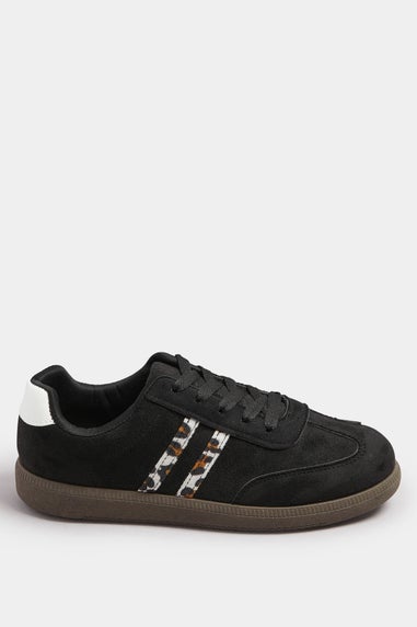 Yours Black Retro Leopard Stripe Trainers In Extra Wide EEE Fit