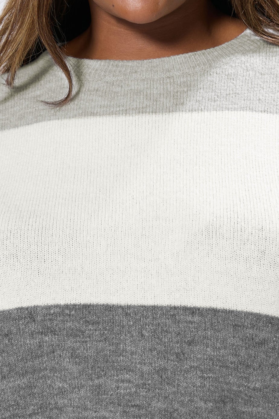Yours Curve Grey Colourblock Stripe Jumper