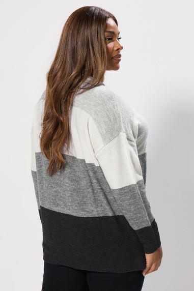 Yours Curve Grey Colourblock Stripe Jumper