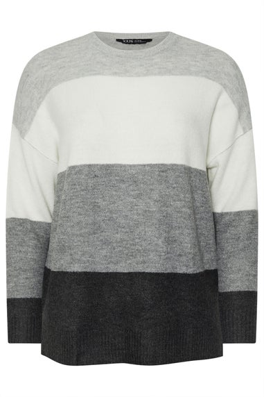 Yours Curve Grey Colourblock Stripe Jumper