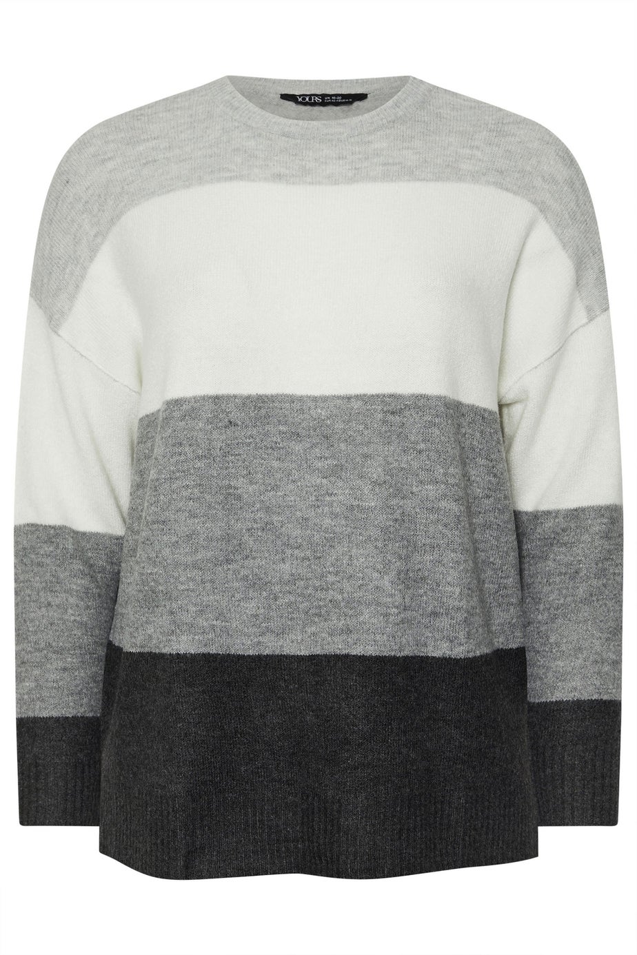 Yours Curve Grey Colourblock Stripe Jumper