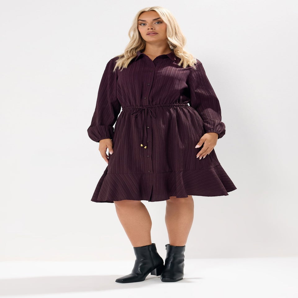 Yours Curve Burgundy Red Textured Shirt Dress