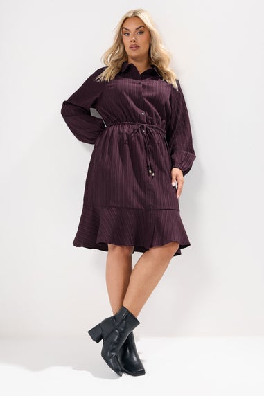 Yours Curve Burgundy Red Textured Shirt Dress