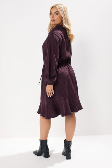 Yours Curve Burgundy Red Textured Shirt Dress