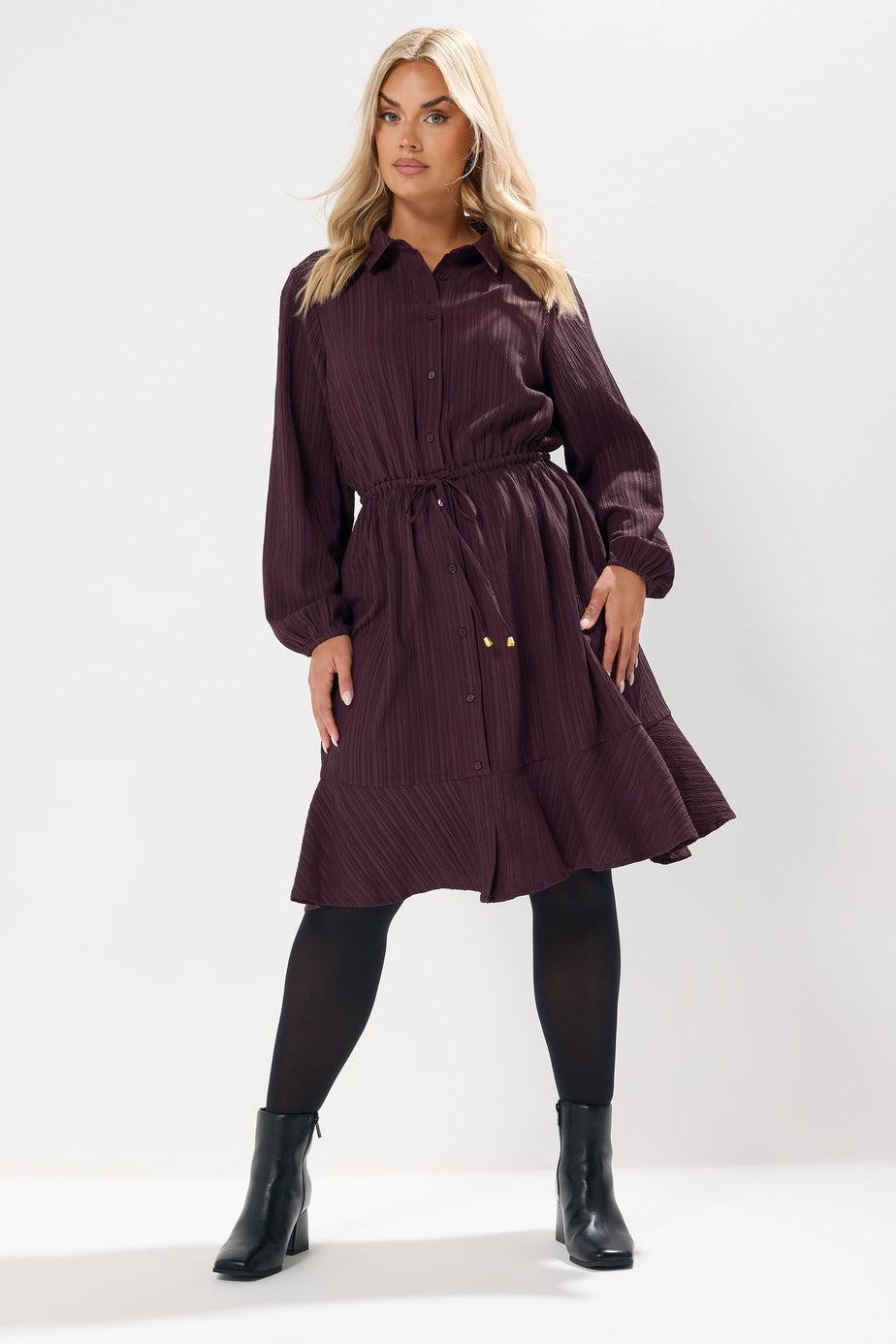 Yours Curve Burgundy Red Textured Shirt Dress