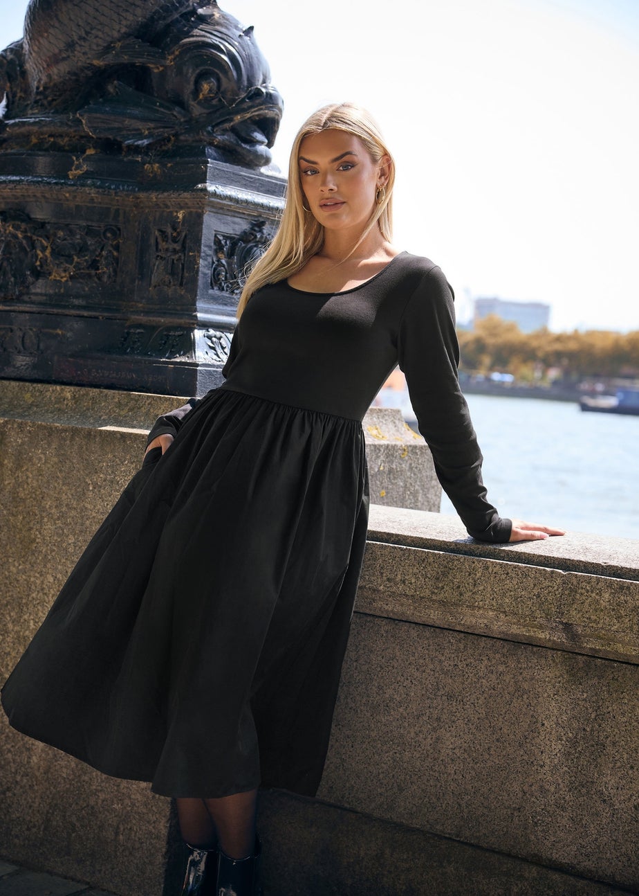 Yours Curve Black Mixed Rib Midaxi Dress