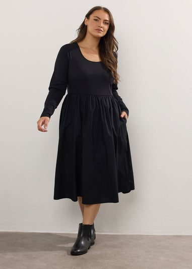Yours Curve Black Mixed Rib Midaxi Dress