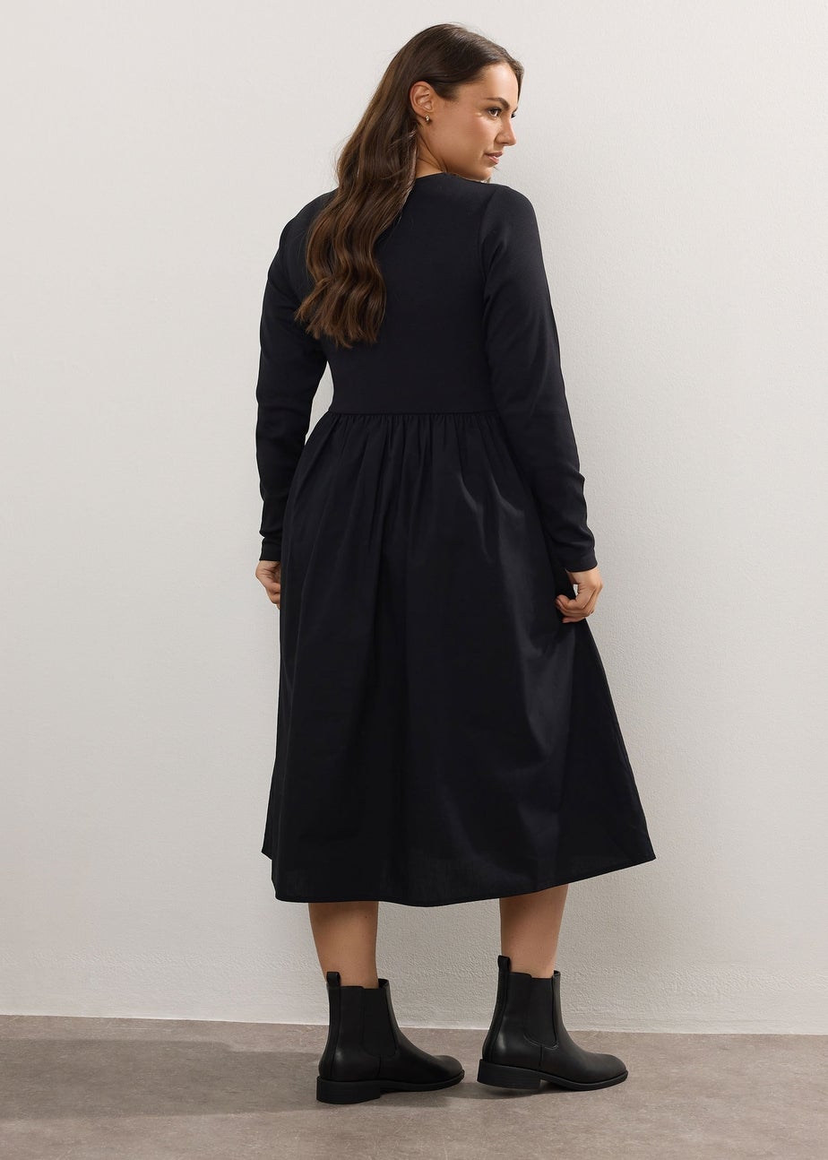Yours Curve Black Mixed Rib Midaxi Dress
