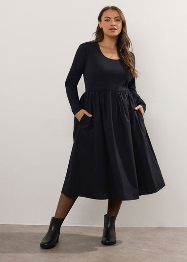Yours Curve Black Mixed Rib Midaxi Dress
