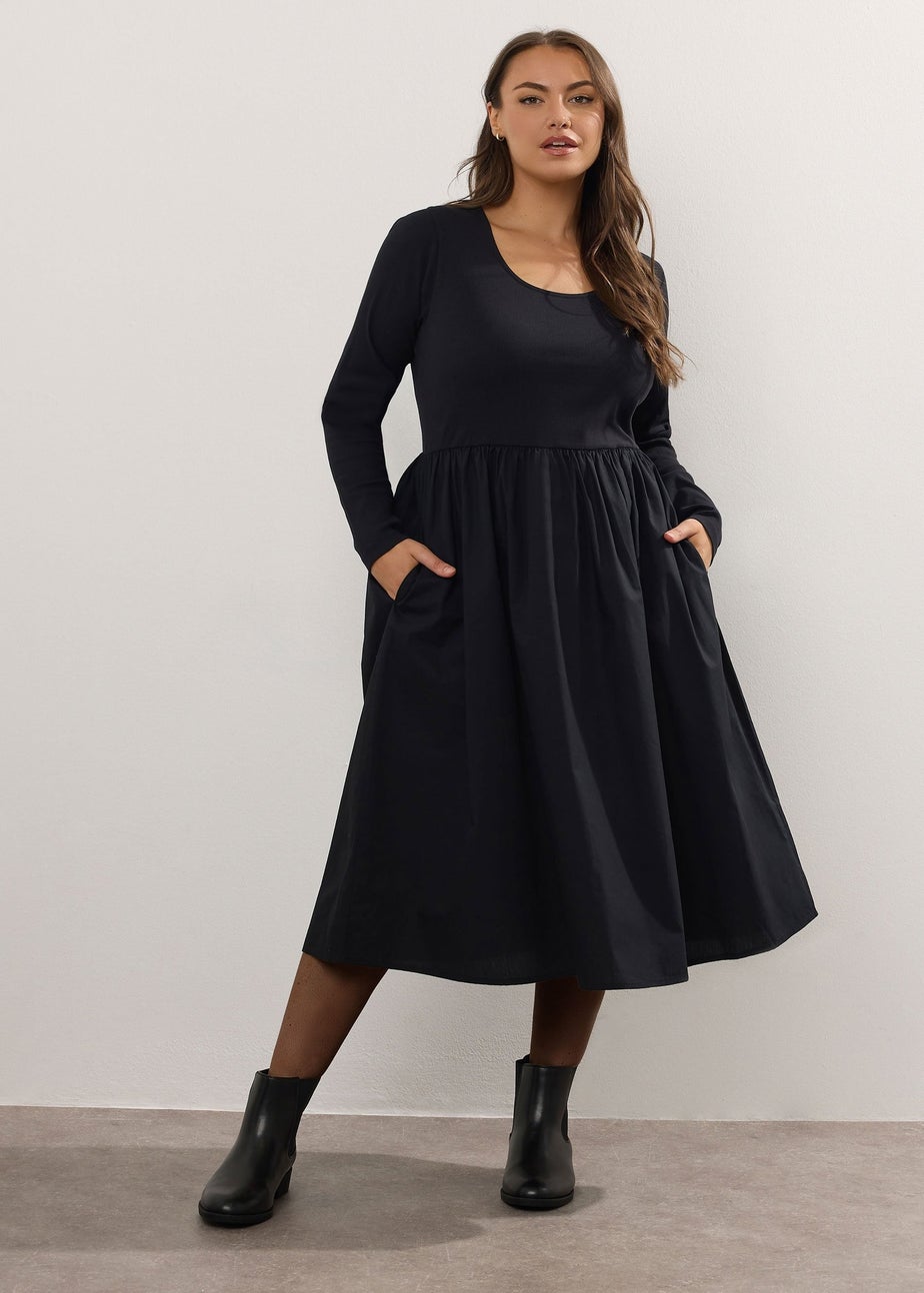 Yours Curve Black Mixed Rib Midaxi Dress