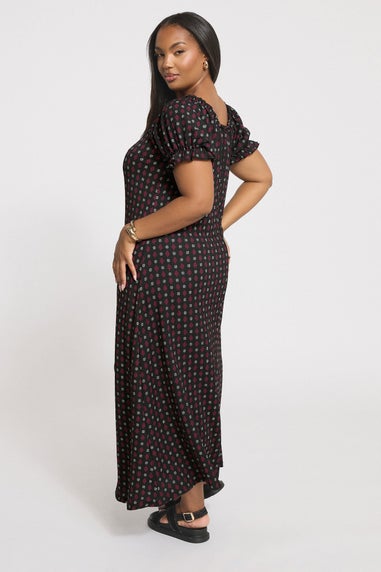 Yours Curve Black Ditsy Textured Milkmaid Dress
