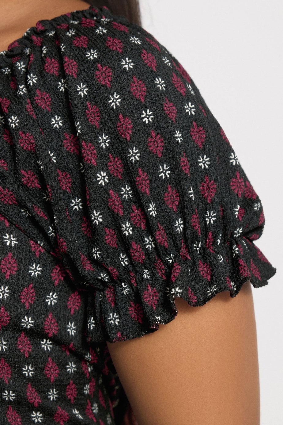 Yours Curve Black Ditsy Textured Milkmaid Dress