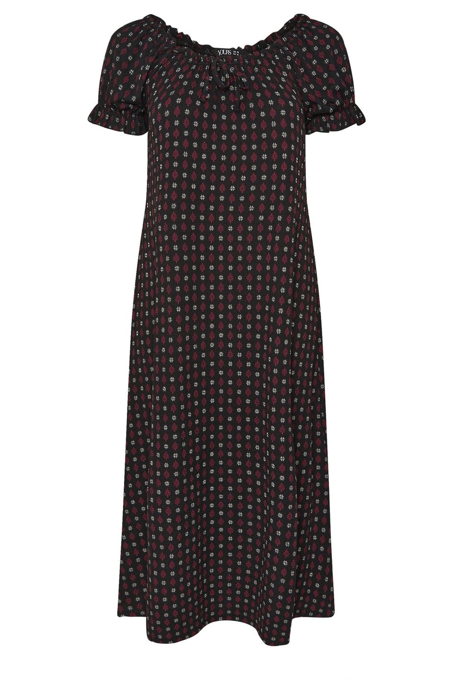 Yours Curve Black Ditsy Textured Milkmaid Dress