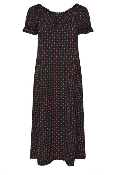 Yours Curve Black Ditsy Textured Milkmaid Dress