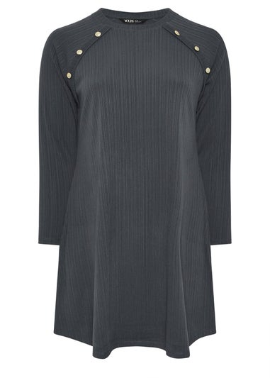 Yours Curve Grey Button Ribbed Tunic Dress