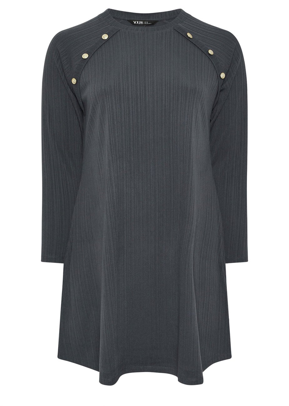 Yours Curve Grey Button Ribbed Tunic Dress