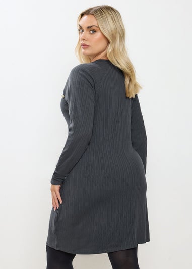 Yours Curve Grey Button Ribbed Tunic Dress