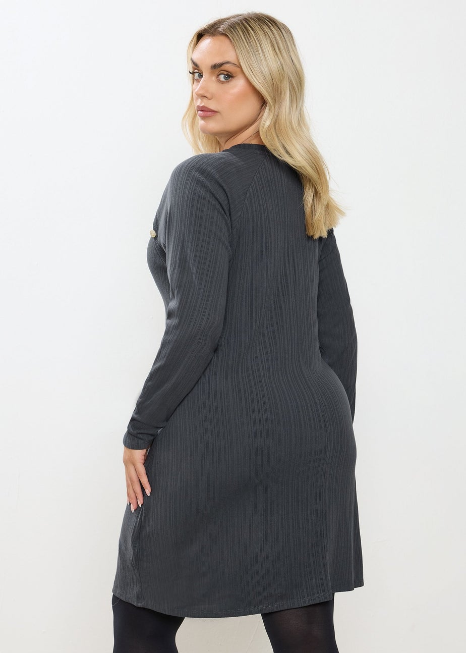 Yours Curve Grey Button Ribbed Tunic Dress