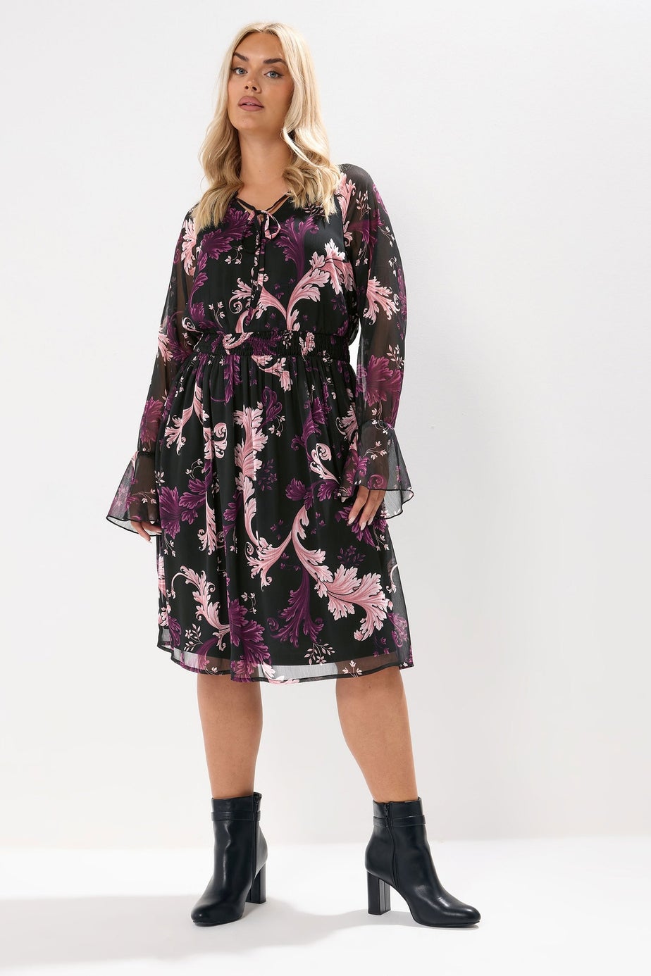 Yours Curve Black Paisley Print Midi Dress