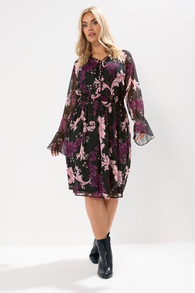 Yours Curve Black Paisley Print Midi Dress