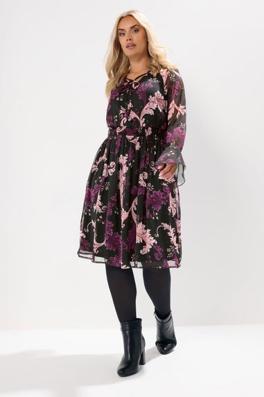Yours Curve Black Paisley Print Midi Dress
