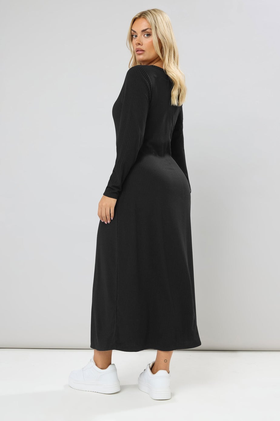 Yours Curve Black Ribbed Henley Maxi Dress