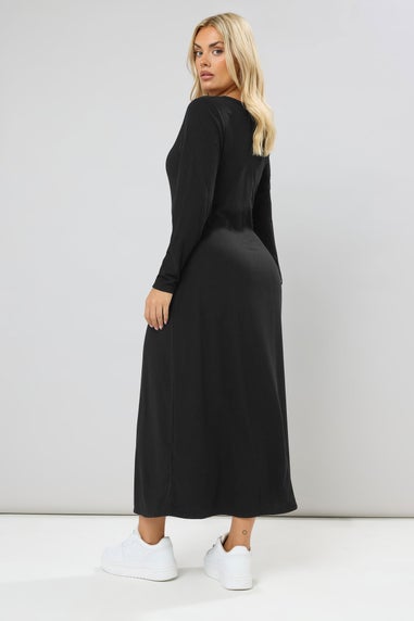 Yours Curve Black Ribbed Henley Maxi Dress
