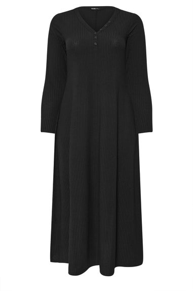 Yours Curve Black Ribbed Henley Maxi Dress