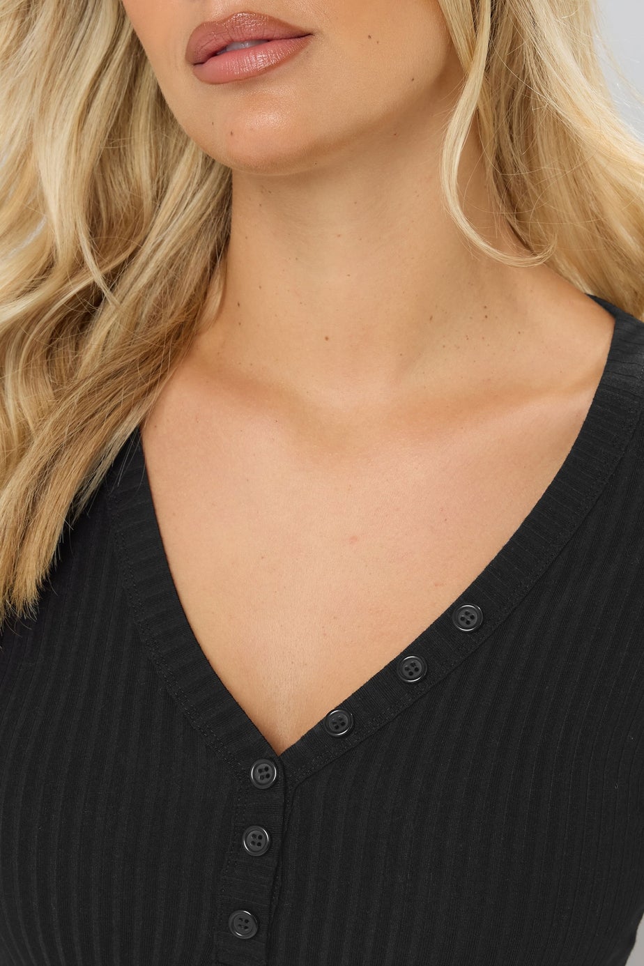 Yours Curve Black Ribbed Henley Maxi Dress
