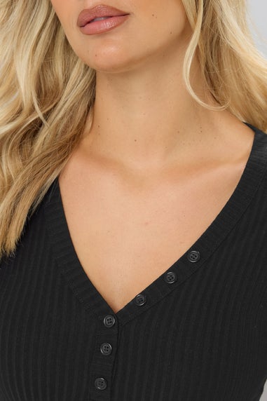 Yours Curve Black Ribbed Henley Maxi Dress