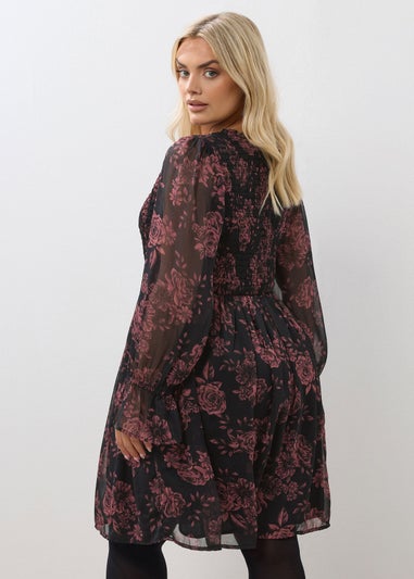 Yours Curve Red Floral Shirred Mini Dress