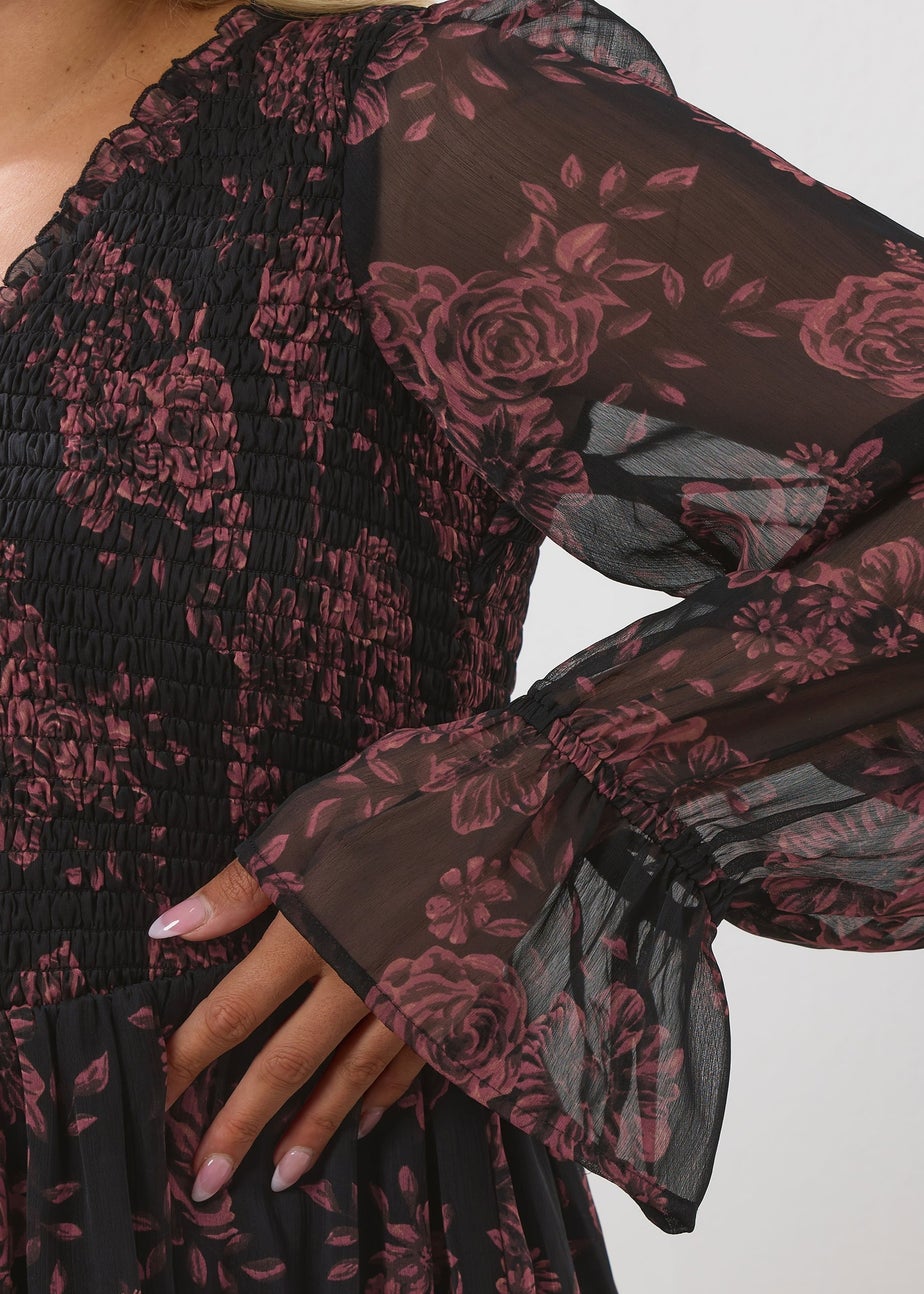 Yours Curve Red Floral Shirred Mini Dress