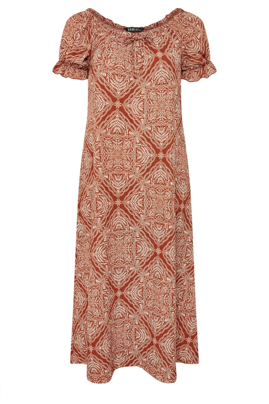 Yours Curve Rust Brown Paisley Textured Milkmaid Dress