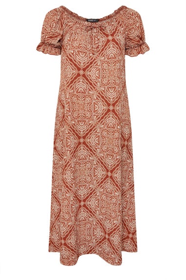 Yours Curve Rust Brown Paisley Textured Milkmaid Dress