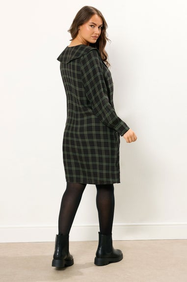 Yours Curve Khaki Green Check Collar Mini Dress