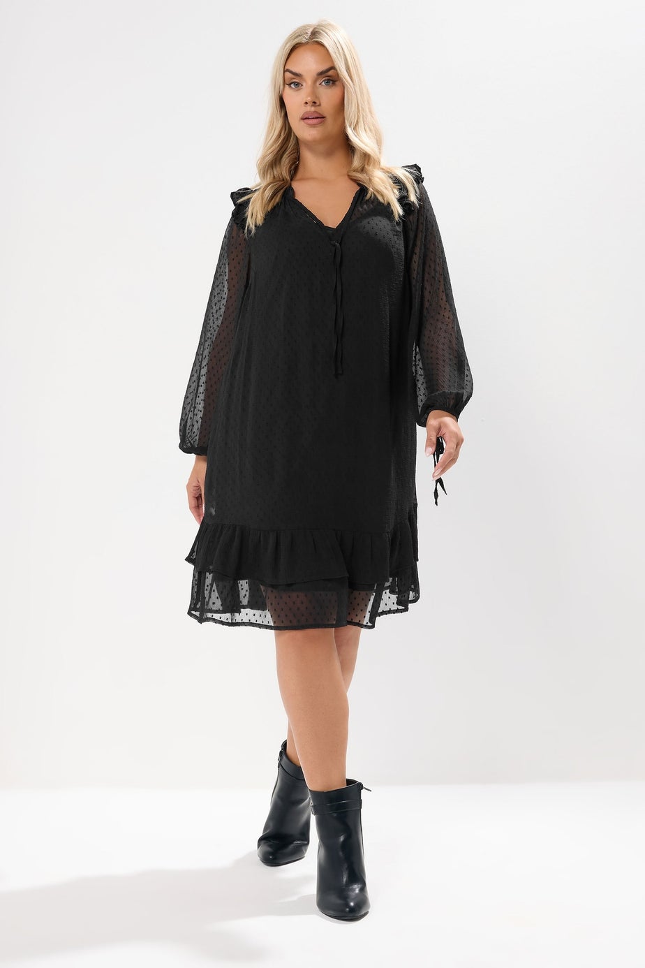 Yours Curve Black Dobby Smock Dress