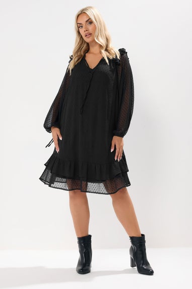 Yours Curve Black Dobby Smock Dress