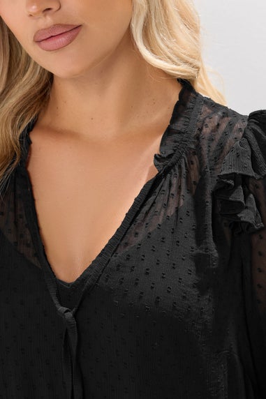 Yours Curve Black Dobby Smock Dress