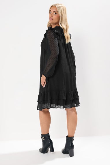 Yours Curve Black Dobby Smock Dress