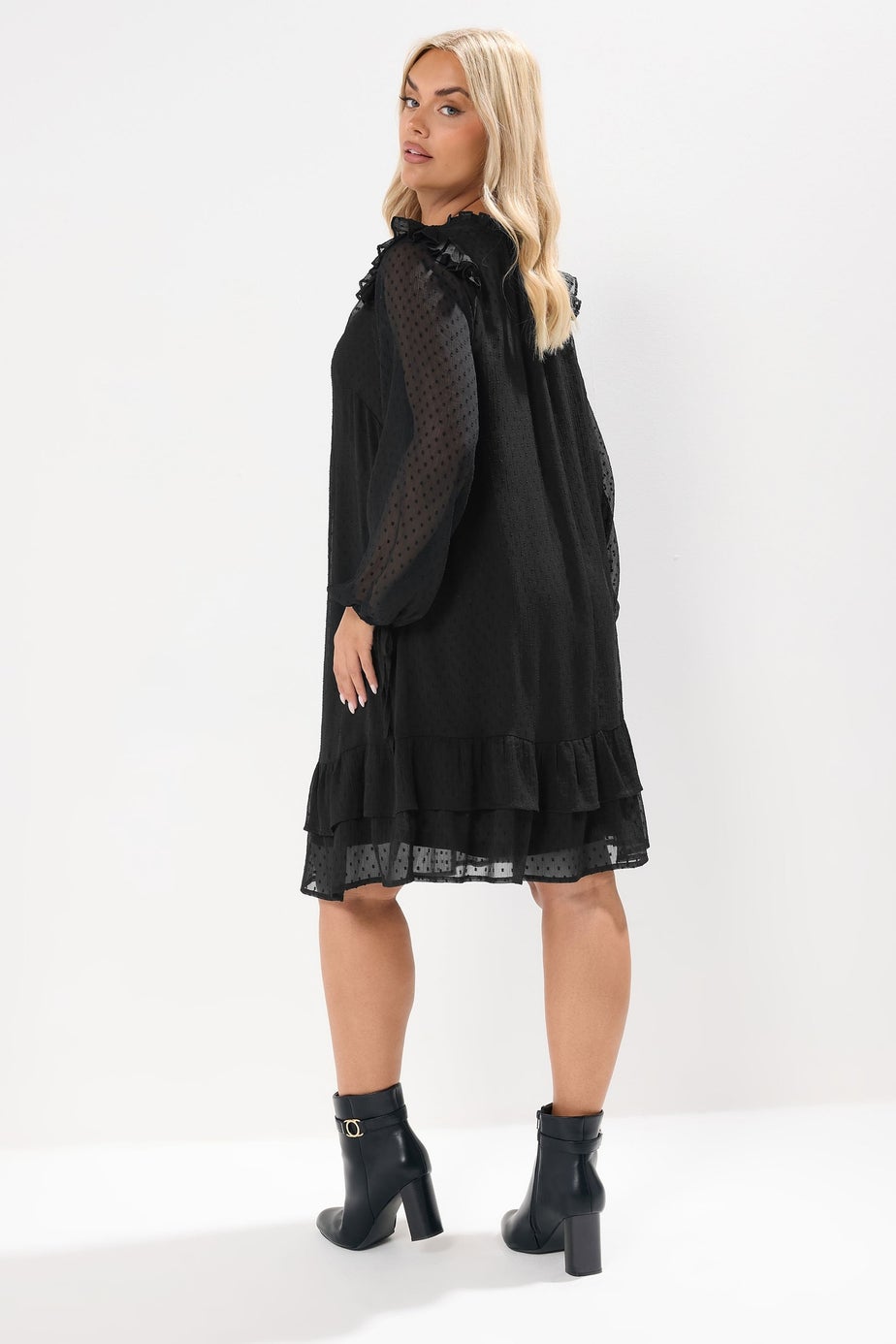 Yours Curve Black Dobby Smock Dress