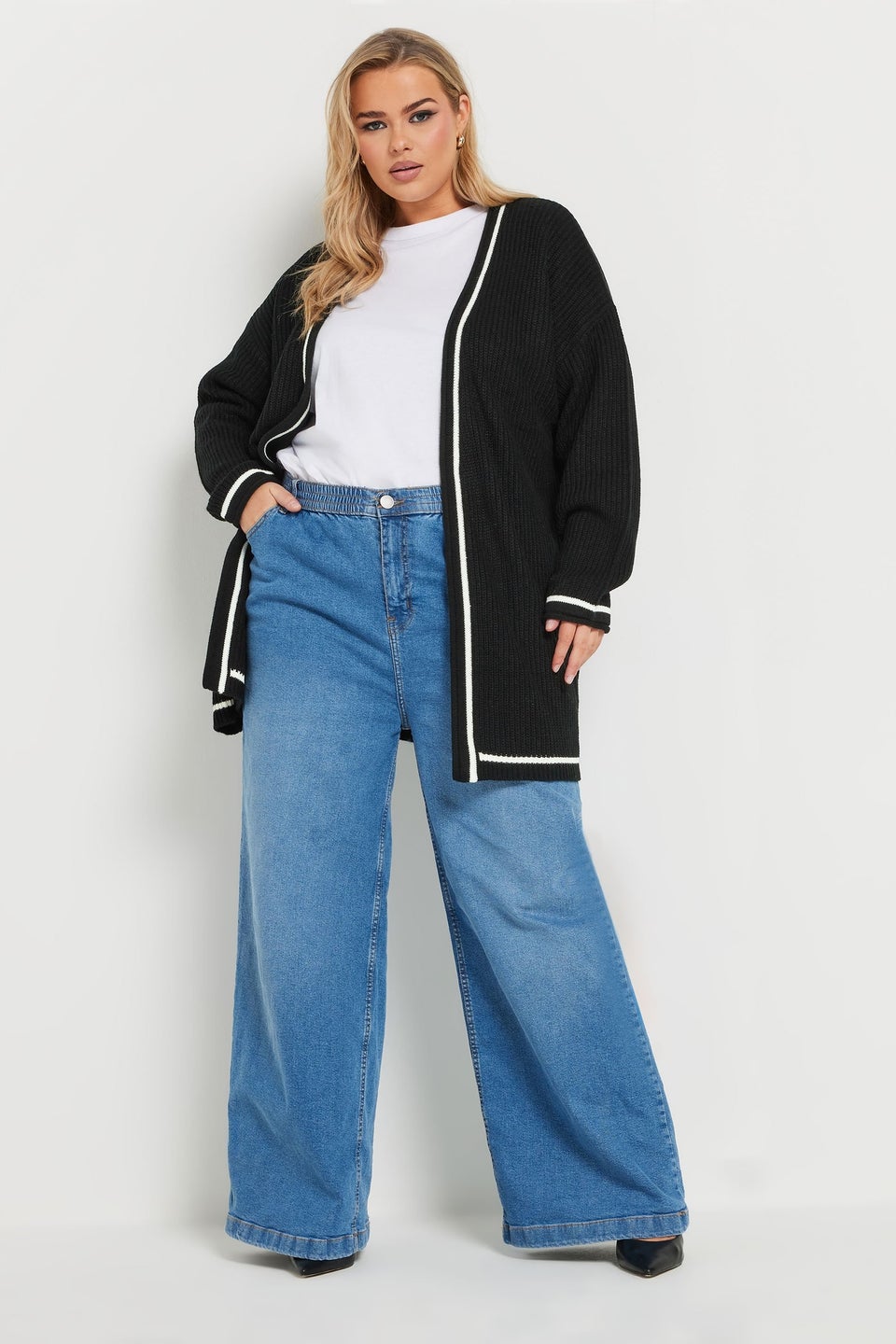 Yours Curve Black Contrast Knitted Cardigan