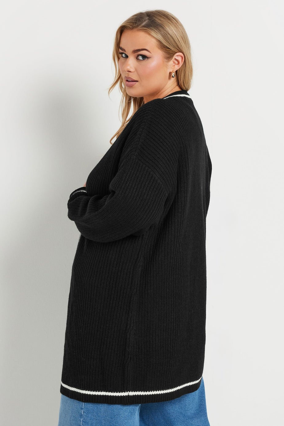 Yours Curve Black Contrast Knitted Cardigan