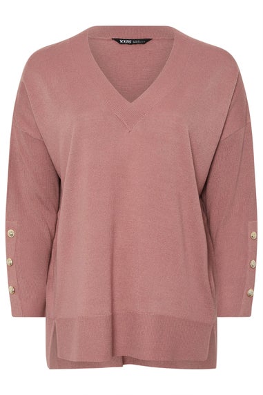 Yours Curve Light Pink Button V-Neck Jumper