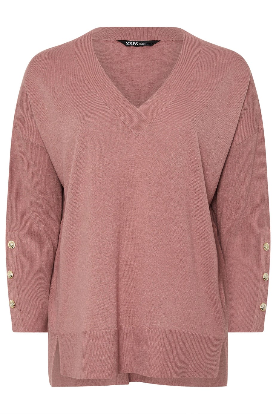 Yours Curve Light Pink Button V-Neck Jumper