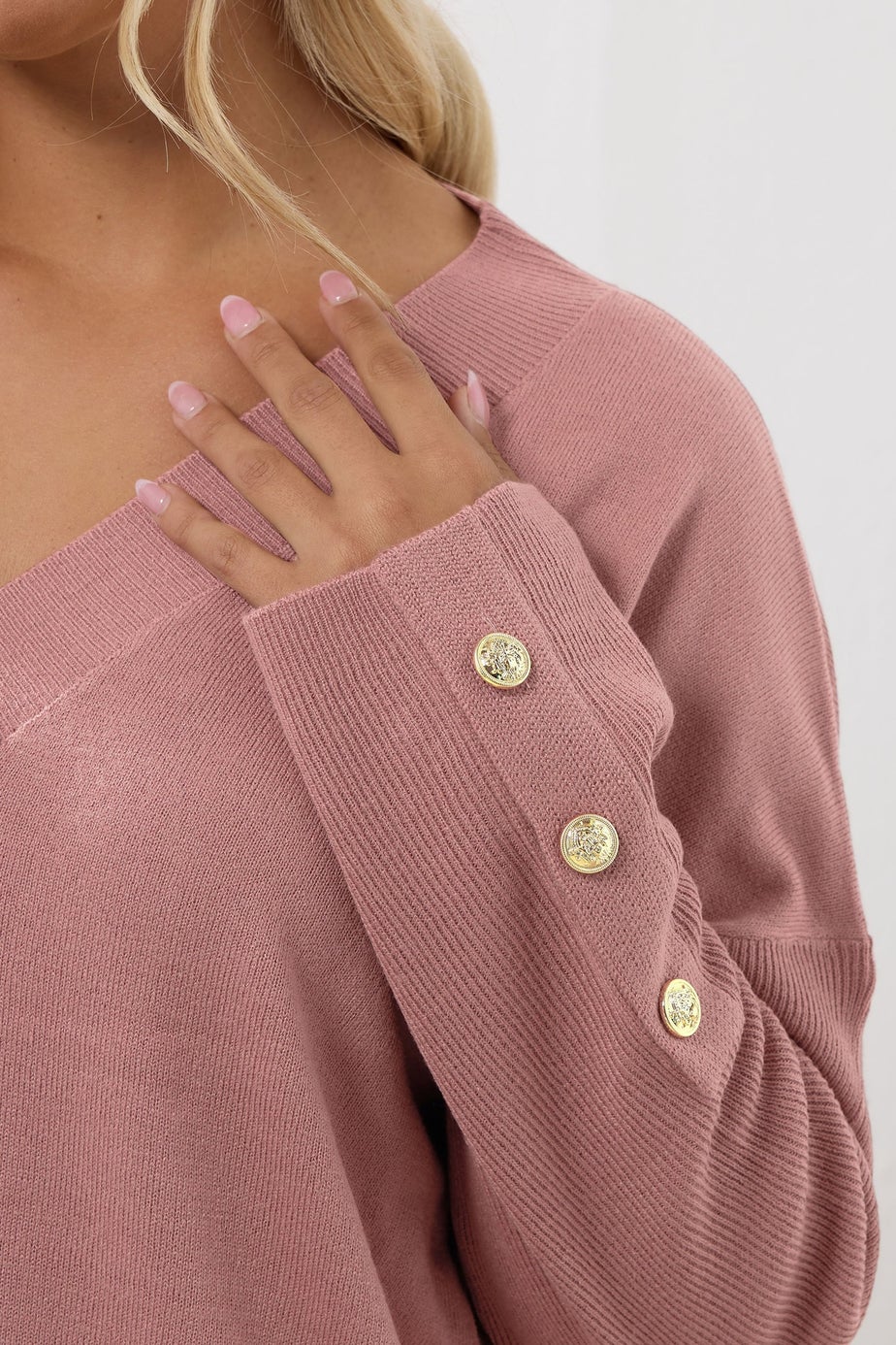 Yours Curve Light Pink Button V-Neck Jumper