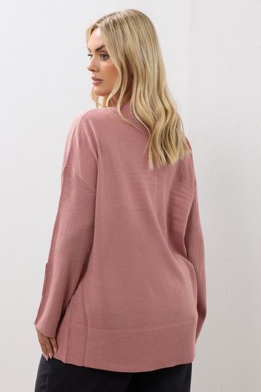Yours Curve Light Pink Button V-Neck Jumper