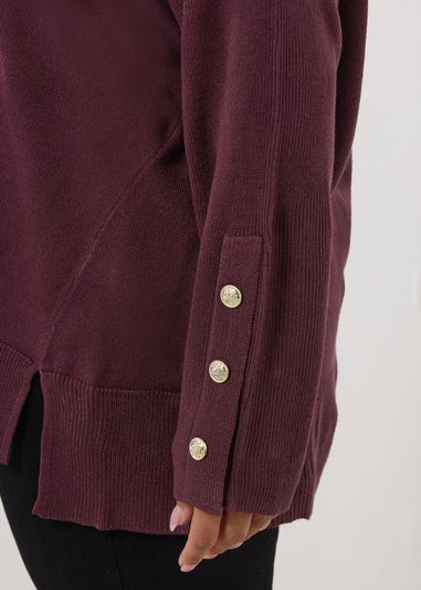 Yours Curve Purple Button V-Neck Jumper